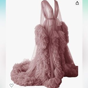 Maternity Long Tulle Dress Robe for Photoshoot Baby Shower Photography
